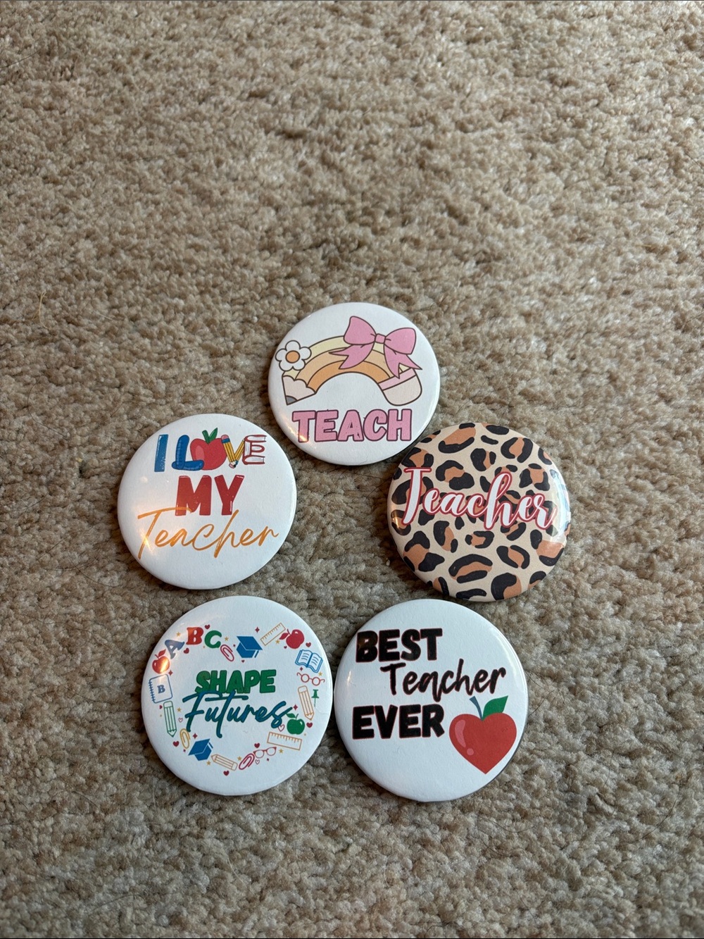 Teacher Appreciation Button Pin Set - Pink, Leopard, Multicolor